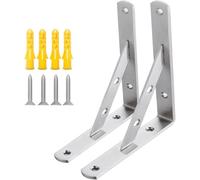 2pcs Supports D’étagère Argentés Métal Robuste en Acier Inoxydable Solide étagère Support D’Angle 6 Pouces / 8 Pouces / 10 Pouces / 12 Pouces Triangle Mural, One Color, 204mm/8inch