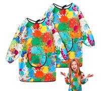 2PCS Tablier Peinture Enfant,Imperméable Blouse Peinture Enfant Ensemble 7-12 ans,Blouse Imperméable Réutilisable avec Poche Tablier de Cuisine Réglable pour Peinture,Cuisine,Filles et Garçons
