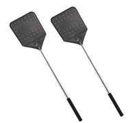 2pcs Tapetteà Mouche, Tapette à Mouches en Cuir PU, Tapettes Mouches Télescopiques Longue Poignée, Tapette à Mouche Manuelle, Attrape-Mouche pour Intérieur Extérieur