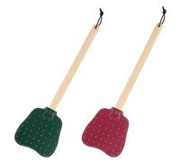 2pcs Tapettes Mouche Cuir, Longue Poignée Bois Tapette Mouches Manuelle avec Corde Suspension Tapette Mouches Cuir Pratique Robuste l'Intérieur Mouches Moustiques Abeilles(Rouge, Vert Foncé)