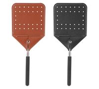 2pcs Tapettes Mouches Télescopiques Cuir, Tapettes Mouches Télescopiques Robustes Longue Poignée Tapettes Mouches Extensibles Moustiques Mouches l'Intérieur l'Extérieur(Noir, Marron)