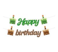 2pcs Thème de Mineur Bannières Joyeux Anniversaire, Mots Joints Bannières d'Anniversaire Pixel Créatif Accessoires Fête à Thème Pixel pour Décorations Mur Porte Fenêtre Accessoires Photo