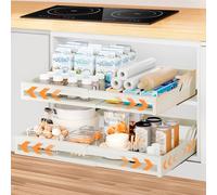 2PCS Tiroir Télescopique, Amélioration Tiroir Coulissant Cuisine avec Protection Anti-basculement, 32-54cm Tiroirs Coulissants à Largeur Réglable, Organiseur de Placard Extensible avec Système de Rail