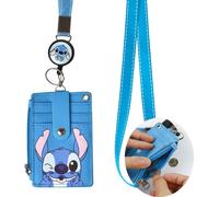 2pcs Titulaire De La Carte De Lanière, 5 Emplacements Pour Cartes Et 1 Poche Zippée, Longueur Totale 57 Cm, Porte Badge Avec Boucle Rétractable, Style Cartoon Mignon Bleu