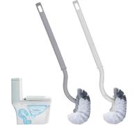 2PCS Toilettes WC,de Toilettes à Manche Long-40cm,Balai Toilette WC Suspendu,Nettoyage Salle de Bain avec Poils Solides-Partout dans la Cuvette,Nettoyage Efficace (Blanc+Gris)
