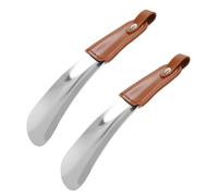 2PCS Travel Shoe Horn, 6.5 Inch Short Shoehorn Stainless Steel Shoe Helper with PU Leather Handle for Elderly Pregnant Woman