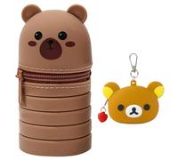 2PCS Trousse Ecole 2 En 1 En Silicone Souple Kawaii,Porte-Clés En Silicone Ourson,Capybara Ours En Carton Pochette Stylo,Trousse Silicone Verticale,Pour Fournitures Scolaires Grande Capacité (C)