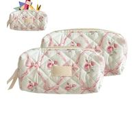 2PCS Trousse en Coton À Fleurs Vintage, Mignon Petit Sac De Rangement De Papeterie De Coeur Fresh Girl, Pochette De Papeterie Portable À Floral, Pochettes À Stylo Étanché