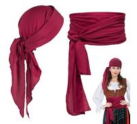 2Pcs Turban Durag à Longue Queue, Bandana de Pirate, Foulard Pirate à la Taille, Unisexe Durag Larges Sangles Bandeaux Headwrap Bandanas Chapeau HatDurag PirateHat pour Hip-hop Décoration (Rouge)