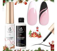 2pcs Vernis Liner Gel Noir Et Blanc, Vernis Semi-Permanent Couleur Classique Avec Pinceau Fin En Bouteille, Vernis Gel À Ongles Peinture D'une Fine Ligne Française