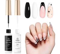 2pcs Vernis Liner Gel Noir Et Blanc, Vernis Semi-Permanent Couleur Classique Avec Pinceau Fin En Bouteille, Vernis Gel À Ongles Peinture D'une Fine Ligne Française
