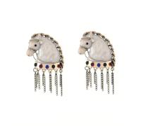 2pcs Vintage Cheval Tête Broche Pompon Strass Animal Pin Elegant Steed Alliage