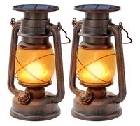 2Pcs Vintage Solaire Lanterne LED Tempête Rétro Lanterne Camping avec Effet de Flammes Lanterne D'extérieur Étanche Lampe Solaire[E