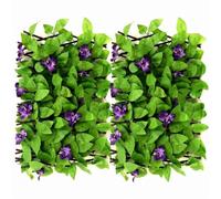 2PCS Violet et Vert Lierre Artificiel Treillis Screening 8-78 Pouce Extensible, Décor de Clôture de Confidentialité Jardin avec Feuilles, Panneau Treillis Fleurs