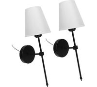 2pcs Wall Sconces White Lampshade Black E27 E26 Lampholder 85?265V Hardwired Metal Wall Lamps for Bedroom Living Room