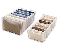 2Pcs Wardrobe Clothes Organizer, 7 Grids Foldable Closet Drawer Organizer Jeans Compartment Storage Box, Washable Mesh Separation Box for Leggings, T-shirts, Jeans, Skirts (White)
