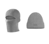 2Pcs Winter 2 in1 Mask Beanies Hats Warm Knitted Windproof Solid Full Face Ski Bonnet Cycling Earmuffs Cap pour Sports Ski Extérieur(Gray)