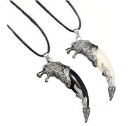 2pcs Wolf Tooth Necklace Compatible with Women and Men, Wolf Head Totem Necklace, Adult Necklace Pendant, Ceremony, Promo