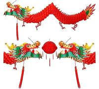 2Peces Papier 3D Nouvel An chinois Dragon Garland avec les décorations Red Paper Lanterns pour le Nouvel An chinois et la fête de mariage