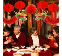 2Peces Papier 3D Nouvel An chinois Dragon Garland avec les décorations Red Paper Lanterns pour le Nouvel An chinois et la fête de mariage