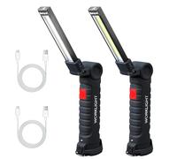 2piece Lampes de Travail LED Rechargeables, COB Baladeuse LED lampe torche, Lampe Portable Avec Base Magnétique Et Crochet De Suspension 5 Modes Pour Garage, Camping, d'urgence