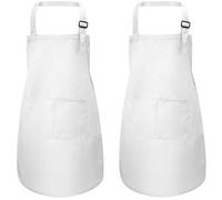 2Pièces Blanc Tablier Enfants avec Poches, Réglables Kids Tablier de Chef pour Garçons Filles, Bambin Tablier de Cuisine Cuisson, Enfant d'artiste Tablier pour Artisanat Peinture BBQ (7-13 Ans)