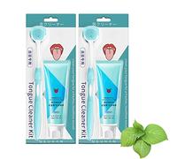 2pièces Brosse d'hygiène bucco-dentaire et gel nettoyant pour la langue,Ensemble de gel nettoyant probiotique pour la langue,Kit de brosse de nettoyage précis pour grattoir à langue (menthe)