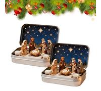2Pièces Mini Crèche De Noël Dans Une Boîte En Fer, Ensemble De Décoration De Crèche De Poche 3D Fabriqué À La Main, Transportez L'histoire De Noël Avec Des Figurines En Résine Représentant La Sainte