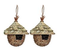 2Pièces Nichoirs pour Oiseaux Tissés à la Main, Nid Oiseau Fait à la Main Nichoir Oiseaux Tissé Herbe Maison pour Colibris à Suspendre à L'extérieur Niches pour Oiseaux pour Jardin 22x17cm