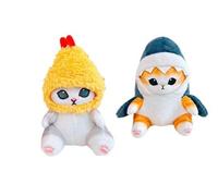 2Pièces Peluche Shark Cat Fried Shrimp Cat 13cm cadeau décoration pour enfin bébé Jaune et bleu foncé Produit Compatible