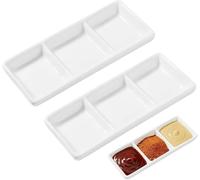 2Pièces Plateau de Service Apéritif Rectangulaire Céramique Blanche à Compartiments pour Sauces Condiments et Épices