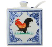 2Pièces Pot Sel Céramique Bleu Décor Coq Pour Cuisine