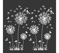 2pièces stickers muraux blancs pissenlits pour décoration murale, XXL grandes fleurs de pissenlit plantes stickers muraux autocollants muraux pour salon chambre antichambre couloir fenêtre 165X130cm