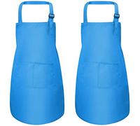 2Pièces Tablier Enfants avec Poches, Réglables Kids Tablier de Chef pour Garçons Filles, Bambin Tablier de Cuisine Cuisson, Enfant d'artiste Tablier pour Artisanat Peinture BBQ (7-13 Ans) (Bleu)