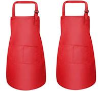 2Pièces Tablier Enfants avec Poches, Réglables Kids Tablier de Chef pour Garçons Filles, Bambin Tablier de Cuisine Cuisson, Enfant d'artiste Tablier pour Artisanat Peinture BBQ (7-13 Ans) (Rouge)