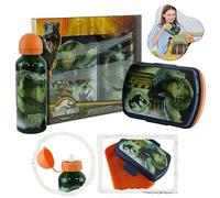 2Pk Jurassic bouteilles d'eau pour enfants 500ml et 20cm Boîte à lunch en plastique pour bouteille d'eau de sport en aluminium Cadeau pour l'école et les pique-niques 3+