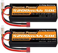 2s Lipo Batterie 5200mAh 50C 7,4V RC Batterie Étui Rigide avec Deans Connecteur Compatible avec Losi Axial 1/8 1/10 RC Véhicules Voiture Camion Buggy Truggy Avion Drone Bateau Hobby (2 Paquets)