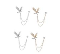 2sets Eagle Tassel Brooch for Brooches Winged Hat Studs Chain Boutonniere Men Sweater Cardigan Clothes Pins Shirt Badge Collar Clip Rhinestones 2pcs*2