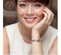 2SPLENDID® Bracelet Baigné dans l'OR Blanc avec Cristal Autrichien Bleu. Boîte cadeau offerte. Cadeau Noël, Anniversaire