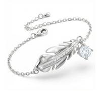 2SPLENDID® Joli Bracelet Plume avec Cristal Autrichien baigné dans l'OR Blanc. Boite cadeau. Cadeau parfait pour les fêtes