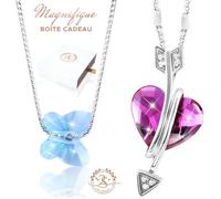 2SPLENDID® Lot de 2 Colliers ornés de Cristal Autrichien et baignés dans l'OR Blanc. Cadeau Fêtes. Coffret cadeau femme offert