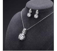 2SPLENDID® Parure Luxe Solitaire : Collier Pendentif & Boucles d'Oreilles Cristal Autrichien. Baigné Or Blanc. Avec Boîte Cadeau.