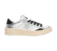 2Star - Baskets en cuir blanc avec étoile- détails argent et noir - Femme - Chaussures - Gris - Taille: 36 EU