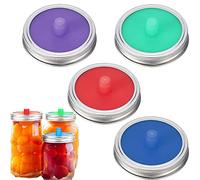 4 Pièces Silicone Couvercles Fermentation Mason Jar, Couvercles de Fermentation de sans Eau Couvercles, Bouche Large pour Pots, Choucroute, pour Cornichons ou Tout Aliment Probiotique Fermenté