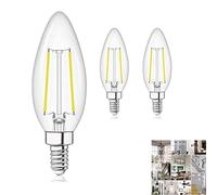 2W E14 C35 Bougie Ampoule LED Filament Non Dimmable, Culot à vis 330°Ampoule Flamme Vintage Blanc froid 6000K 200 Lumen 220V rétro Edison métal verre pour Lampe de bureau Lampe de table (Lot de 3)