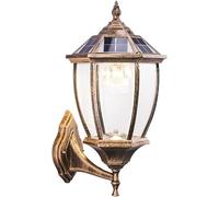 2W LED Wall Sconces Lighting Garden Dimmable 2-Color Wall Lights, Outdoor Solar Courtyard Wall Lamp Fixture with Glass Lampshade European Style Waterproof IP65 Balcony, Black/Bronze(Bronze)
