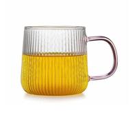 2WFYJNITP L'Utilisation Quotidienne Tasse en verre à rayures verticales avec anse colorée, 320 ml, borosilicate transparent pour Cocktail(Pink)