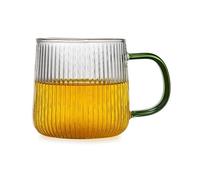 2WFYJNITP L'Utilisation Quotidienne Tasse en verre à rayures verticales avec anse colorée, 320 ml, borosilicate transparent pour Cocktail(Green)