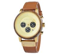 2win Montre chronographe de luxe pour homme - Mouvement à quartz japonais - Affichage de la date - Style décontracté - Bracelet en cuir de vache marron, doré, Décontracté