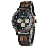 2win Montre en bois pour homme - Chronographe - Style militaire - Quartz - 3 sous-cadrans - Affichage de la date - Élégante montre naturelle, noir, Décontracté